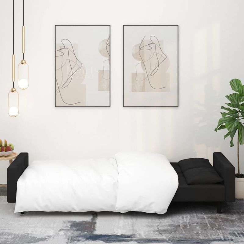 Casa si Gradina - Mobilier - Canapele si coltare - Canapele - Canapea extensibila cu 2 locuri, 2 perne, negru, catifea - Infinity.ro