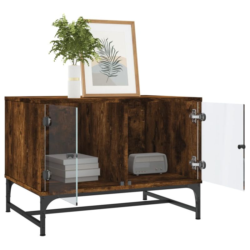 Casa si Gradina - Mobilier - Mese si birouri - Masute de cafea - Masuta de cafea cu usi din sticla, stejar fumuriu, 68,5x50x50cm, stejar afumat - Infinity.ro