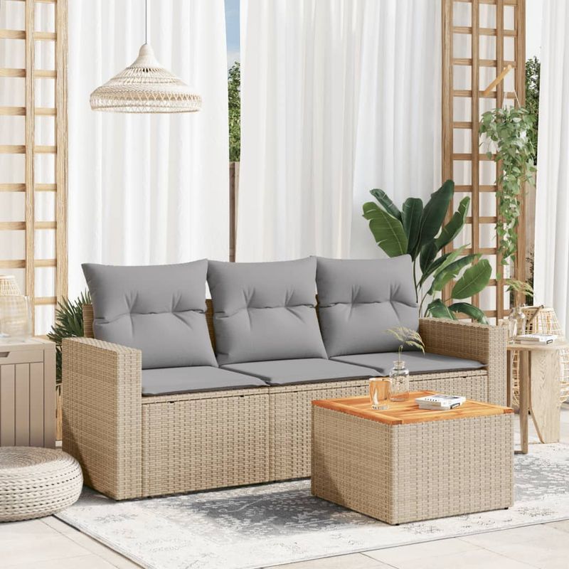Casa si Gradina - Gradina si terasa - Mobilier exterior - Seturi mobila gradina - Set canapele de gradina, 4 piese, cu perne, bej, poliratan - Infinity.ro