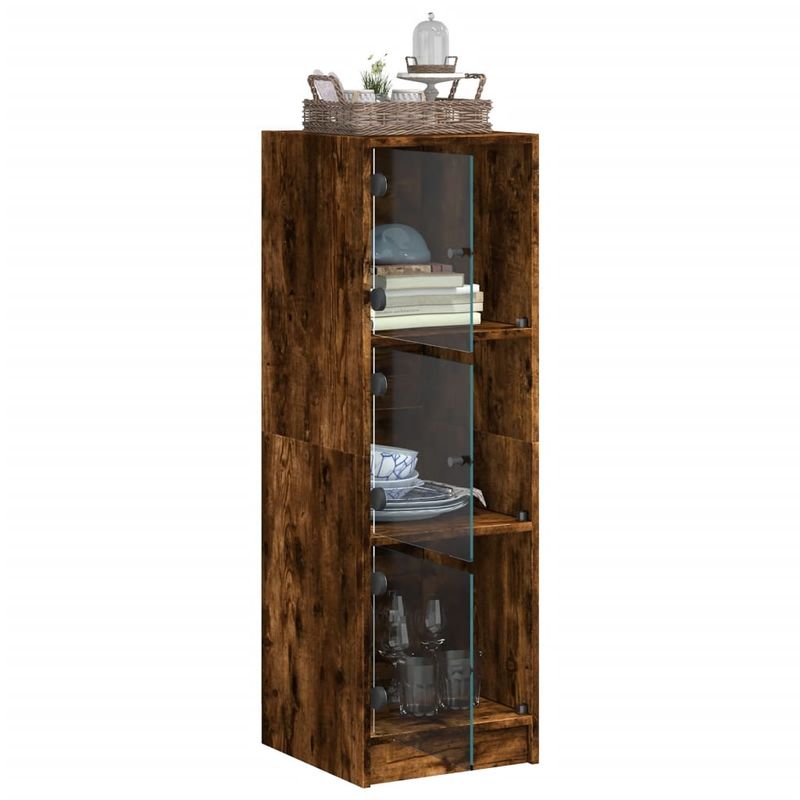 Casa si Gradina - Mobilier - Comode si corpuri - Comode - Dulap cu usi din sticla, stejar fumuriu, 35x37x109 cm - Infinity.ro