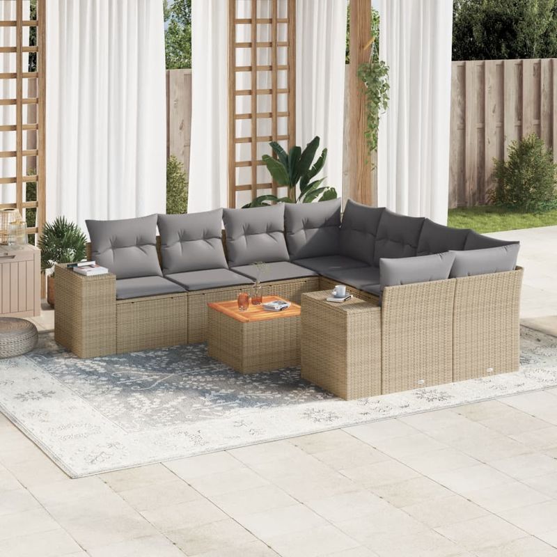 Casa si Gradina - Gradina si terasa - Mobilier exterior - Seturi mobila gradina - Set canapele de gradina, 9 piese, cu perne, bej, poliratan - Infinity.ro
