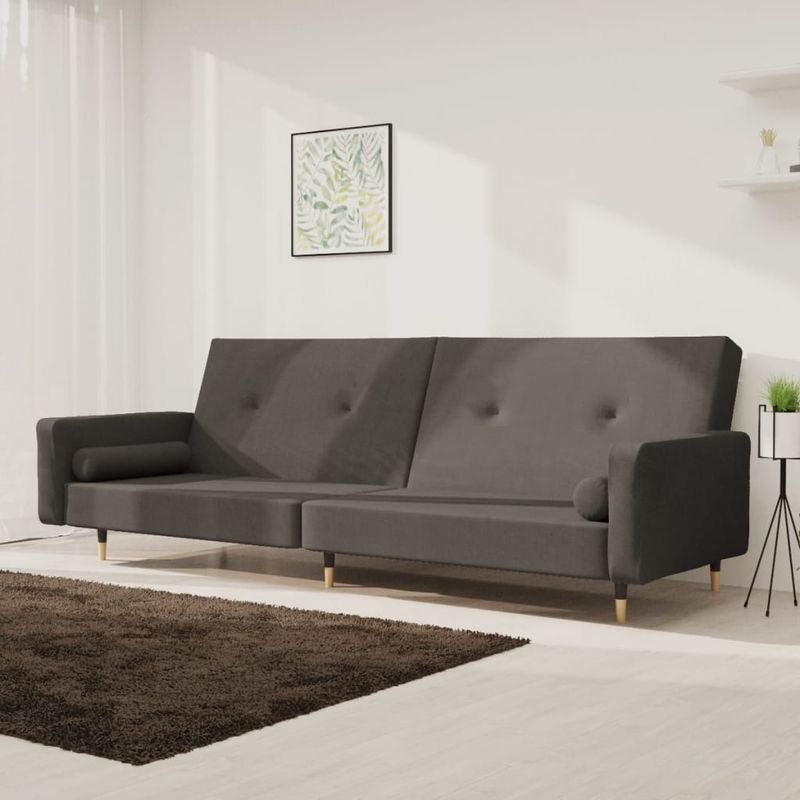 Casa si Gradina - Mobilier - Canapele si coltare - Canapele - Canapea extensibila cu 2 locuri, 2 perne, gri inchis, catifea - Infinity.ro