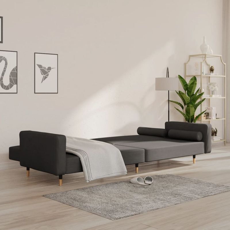 Casa si Gradina - Mobilier - Canapele si coltare - Canapele - Canapea extensibila cu 2 locuri, 2 perne, gri inchis, catifea - Infinity.ro