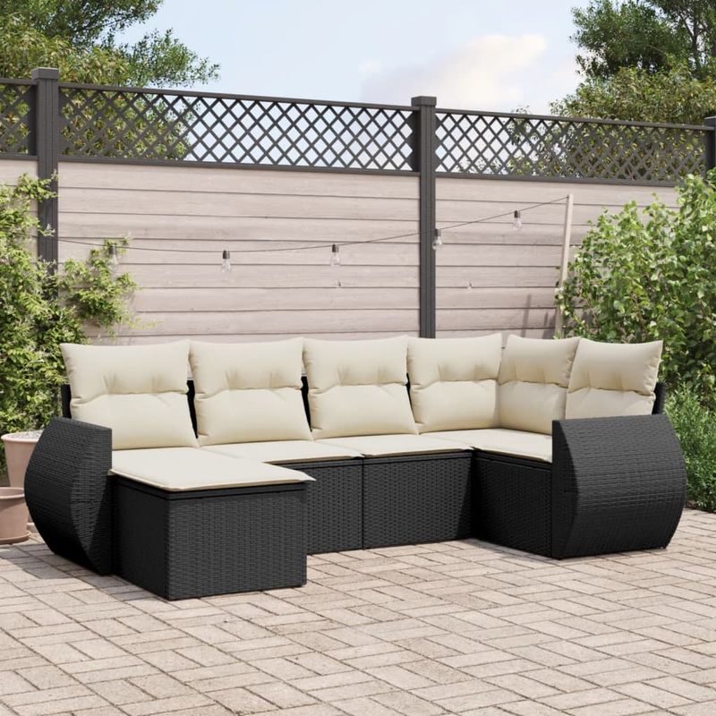 Casa si Gradina - Gradina si terasa - Mobilier exterior - Canapele si fotolii gradina - Set mobilier de gradina cu perne, 6 piese, negru, poliratan - Infinity.ro