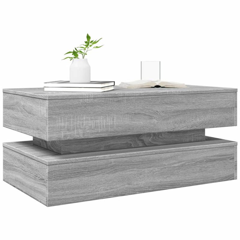 Casa si Gradina - Mobilier - Mese si birouri - Masute de cafea - Masuta de cafea cu lumini LED, gri sonoma, 90x50x40 cm - Infinity.ro