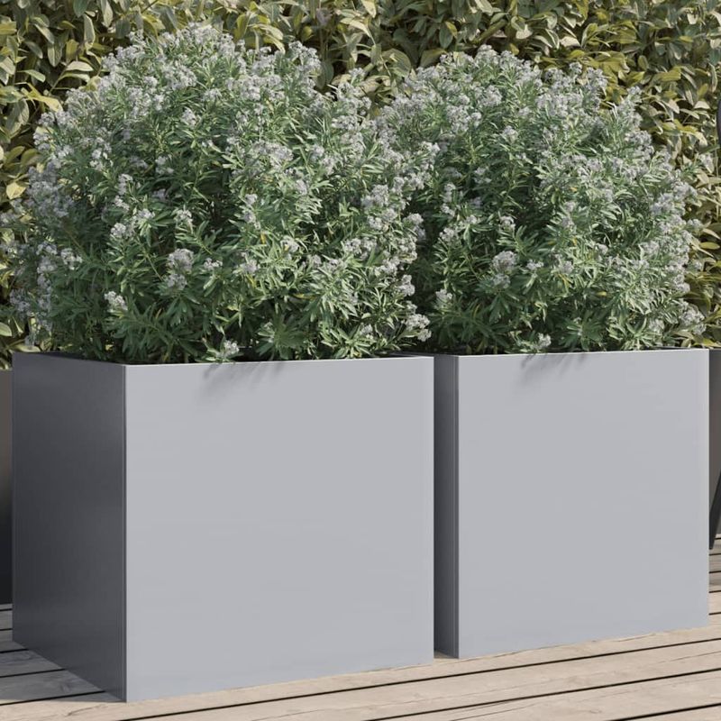 Casa si Gradina - Gradinarit si plante - Plante si ghivece - Ghivece si suporturi - Jardiniere, 2 buc., argintiu, 42x40x39 cm, otel galvanizat - Infinity.ro