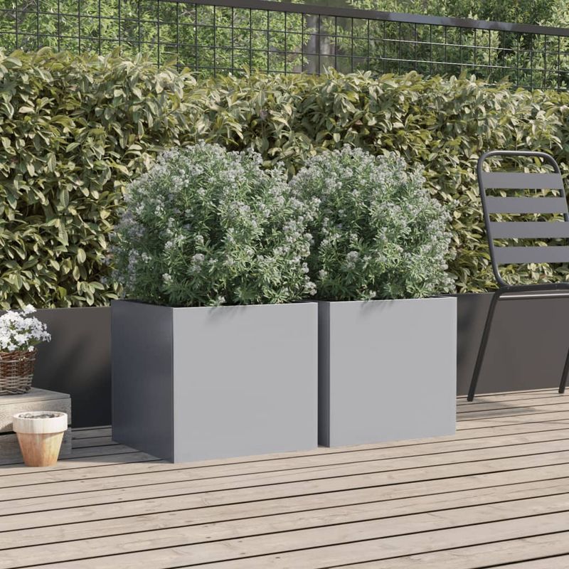 Casa si Gradina - Gradinarit si plante - Plante si ghivece - Ghivece si suporturi - Jardiniere, 2 buc., argintiu, 42x40x39 cm, otel galvanizat - Infinity.ro