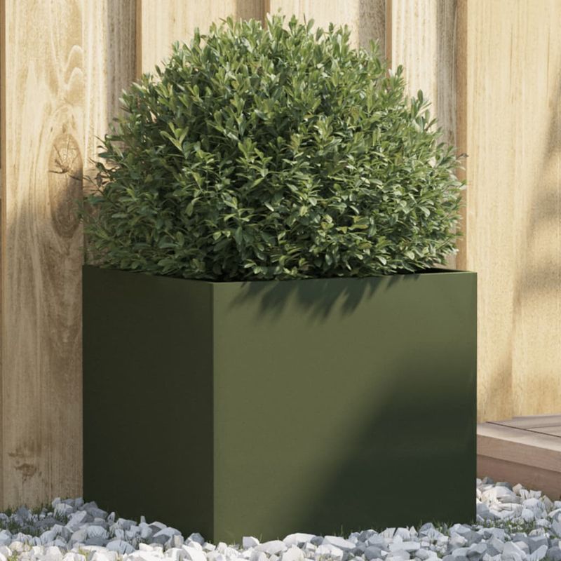 Casa si Gradina - Gradinarit si plante - Plante si ghivece - Ghivece si suporturi - Jardiniera, verde masliniu, 42x40x39 cm, otel laminat la rece - Infinity.ro