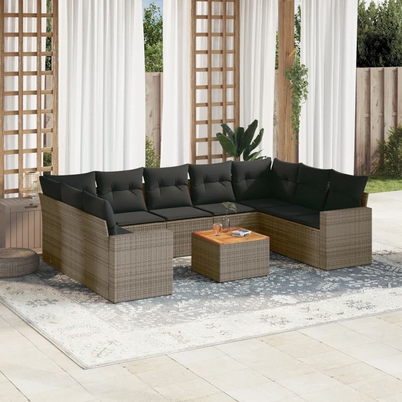 Casa si Gradina - Gradina si terasa - Mobilier exterior - Canapele si fotolii gradina - Set mobilier de gradina cu perne, 10 piese, gri, poliratan - Infinity.ro