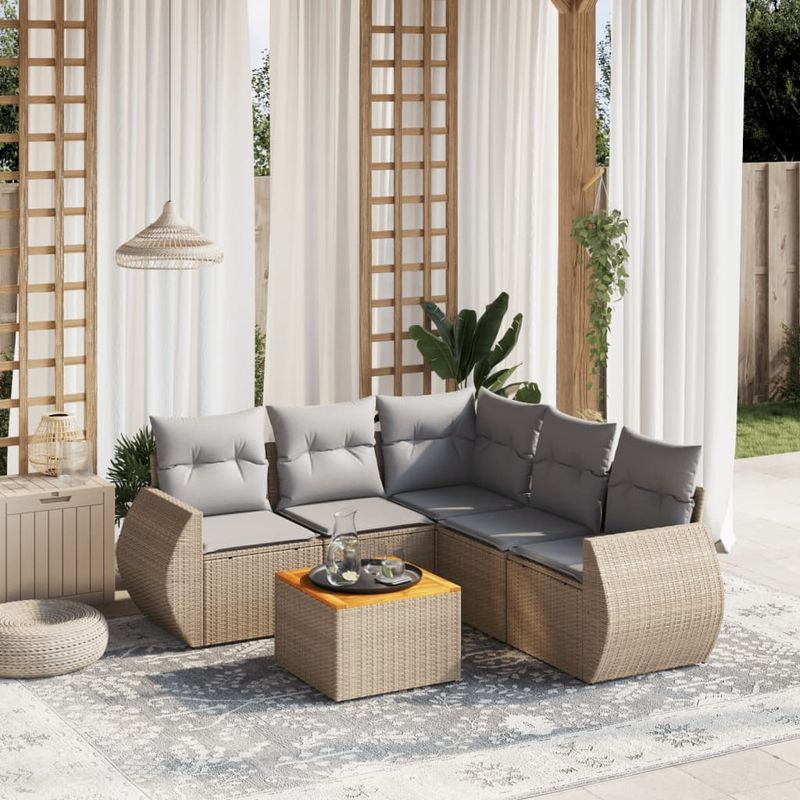 Casa si Gradina - Gradina si terasa - Mobilier exterior - Seturi mobila gradina - Set canapele de gradina cu perne, 6 piese, bej, poliratan - Infinity.ro