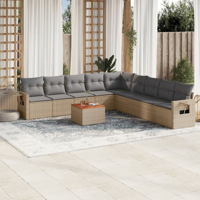 Casa si Gradina - Gradina si terasa - Mobilier exterior - Seturi mobila gradina - Set canapele de gradina, 10 piese, cu perne, bej, poliratan - Infinity.ro