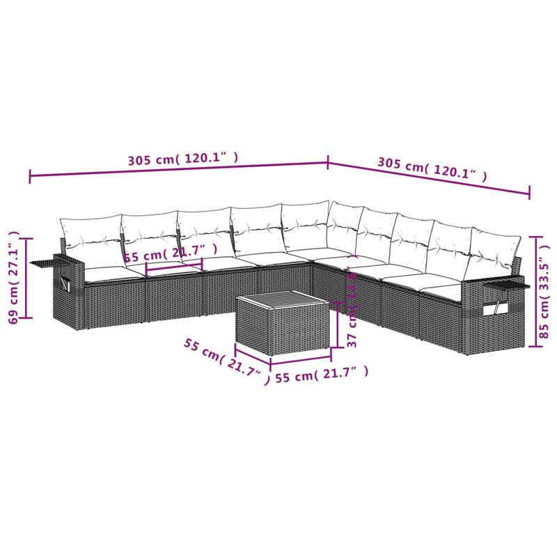 Casa si Gradina - Gradina si terasa - Mobilier exterior - Seturi mobila gradina - Set canapele de gradina, 10 piese, cu perne, bej, poliratan - Infinity.ro