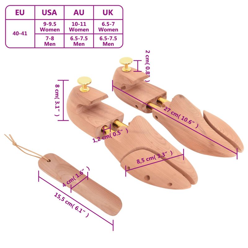Market - Spalare si intretinere rufe - Produse intretinere Incaltaminte - Perii si alte accesorii - Dispozitiv largire pantofi incaltator EU 40-41 lemn masiv cedru, model cu buton - Infinity.ro