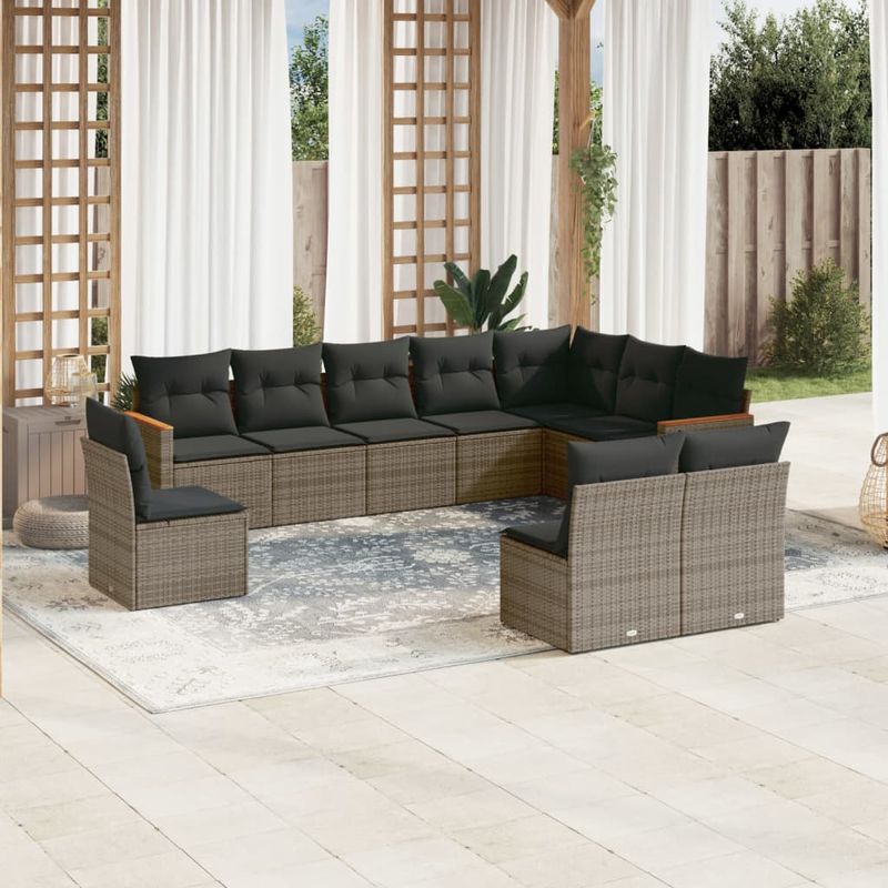 Casa si Gradina - Gradina si terasa - Mobilier exterior - Seturi mobila gradina - Set mobilier de gradina cu perne, 10 piese, gri, poliratan - Infinity.ro