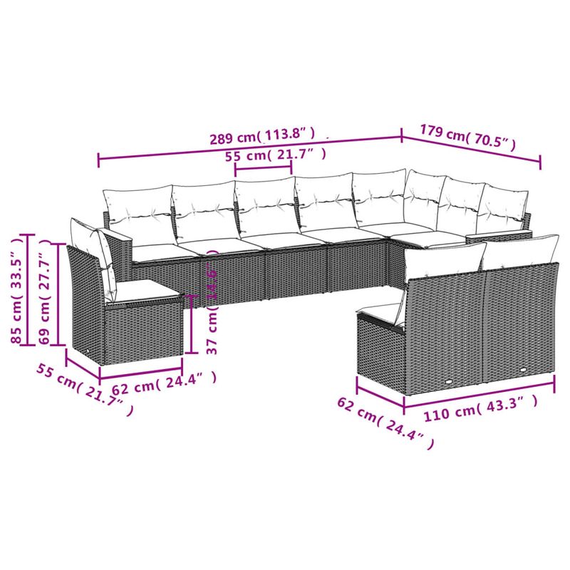 Casa si Gradina - Gradina si terasa - Mobilier exterior - Seturi mobila gradina - Set mobilier de gradina cu perne, 10 piese, gri, poliratan - Infinity.ro