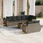 Casa si Gradina - Gradina si terasa - Mobilier exterior - Canapele si fotolii gradina - Set canapele de gradina, 9 piese, cu perne, gri, poliratan - Infinity.ro