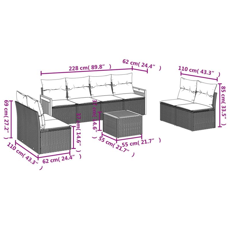Casa si Gradina - Gradina si terasa - Mobilier exterior - Seturi mobila gradina - Set mobilier de gradina cu perne, 9 piese, negru, poliratan - Infinity.ro