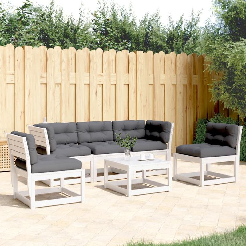 Casa si Gradina - Gradina si terasa - Mobilier exterior - Seturi mobila gradina - Set canapele de gradina cu perne 5 piese alb lemn masiv de pin - Infinity.ro
