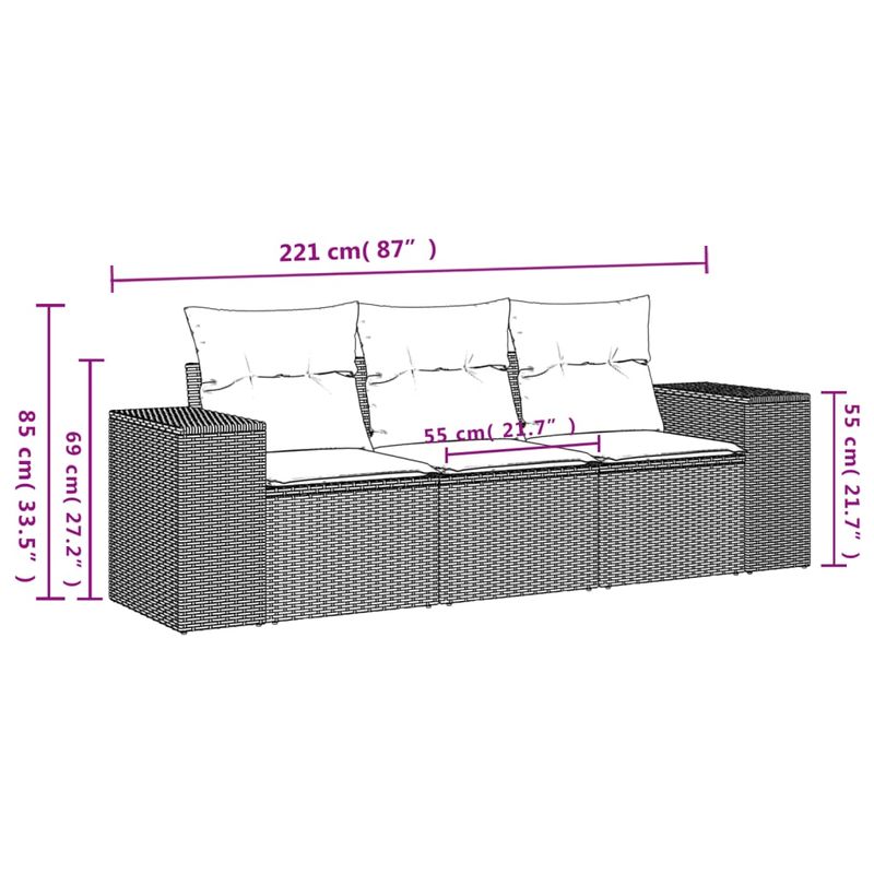Casa si Gradina - Gradina si terasa - Mobilier exterior - Seturi mobila gradina - Set mobilier de gradina cu perne, 3 piese, negru, poliratan - Infinity.ro