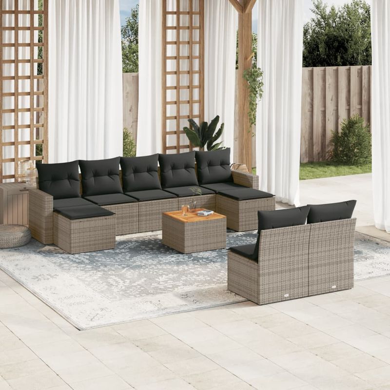 Casa si Gradina - Gradina si terasa - Mobilier exterior - Canapele si fotolii gradina - Set mobilier de gradina cu perne, 10 piese, gri, poliratan - Infinity.ro