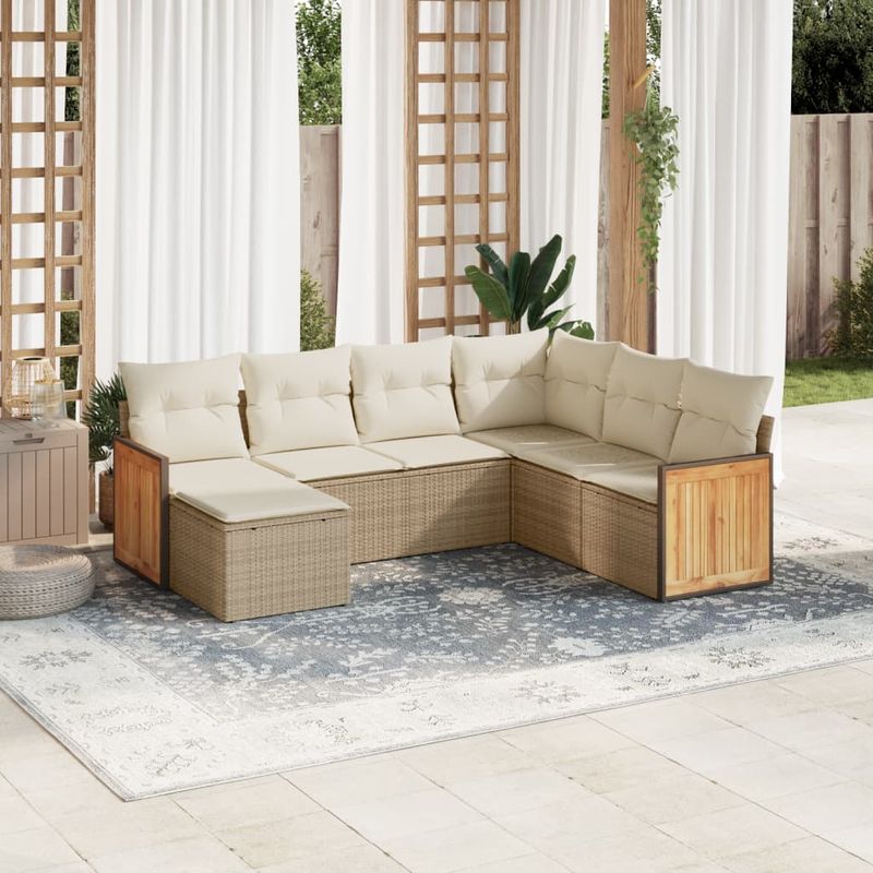 Casa si Gradina - Gradina si terasa - Mobilier exterior - Seturi mobila gradina - Set canapele de gradina, 7 piese, cu perne, bej, poliratan - Infinity.ro