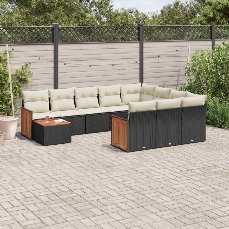 Casa si Gradina - Gradina si terasa - Mobilier exterior - Seturi mobila gradina - Set canapele de gradina cu perne, 11 piese, negru, poliratan - Infinity.ro