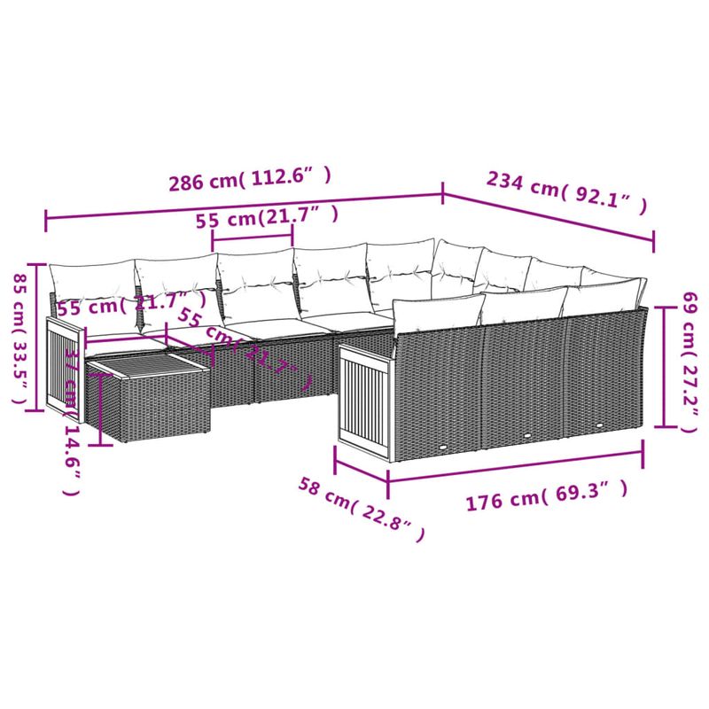 Casa si Gradina - Gradina si terasa - Mobilier exterior - Seturi mobila gradina - Set canapele de gradina cu perne, 11 piese, negru, poliratan - Infinity.ro