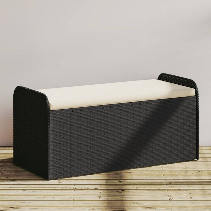 Casa si Gradina - Gradina si terasa - Mobilier exterior - Bancute de gradina - Banca de depozitare cu perna, negru, 115x51x52 cm, poliratan - Infinity.ro