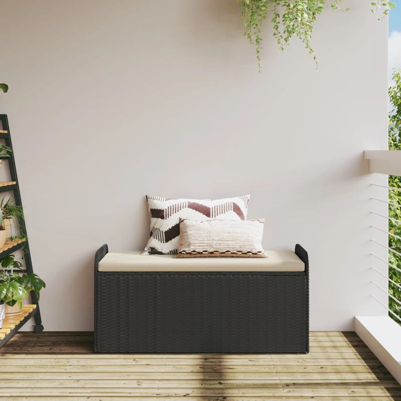 Casa si Gradina - Gradina si terasa - Mobilier exterior - Bancute de gradina - Banca de depozitare cu perna, negru, 115x51x52 cm, poliratan - Infinity.ro