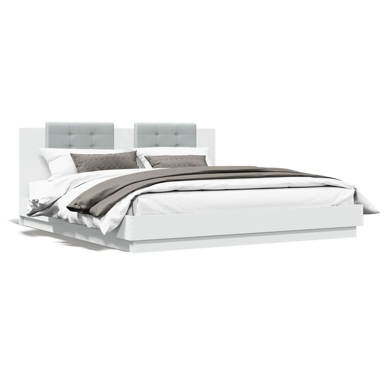 Casa si Gradina - Mobilier - Paturi si accesorii - Paturi - Cadru de pat cu tablie si lumini LED, alb, 180x200 cm - Infinity.ro