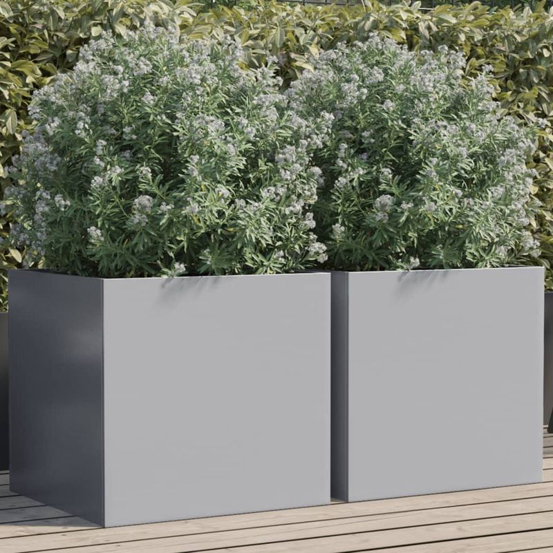 Casa si Gradina - Gradinarit si plante - Plante si ghivece - Ghivece si suporturi - Jardiniere, 2 buc., argintiu, 49x47x46 cm, otel galvanizat - Infinity.ro