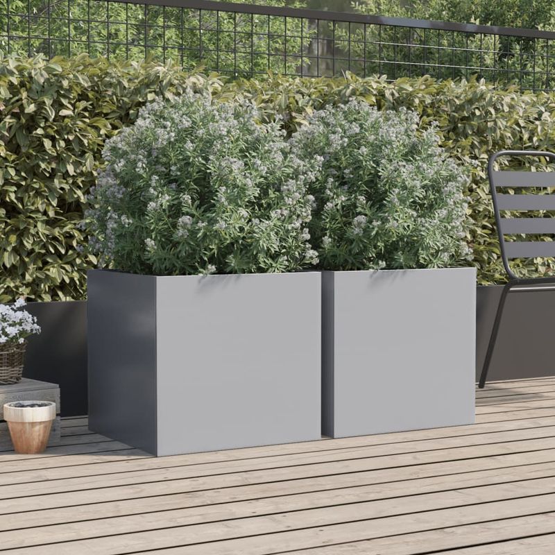 Casa si Gradina - Gradinarit si plante - Plante si ghivece - Ghivece si suporturi - Jardiniere, 2 buc., argintiu, 49x47x46 cm, otel galvanizat - Infinity.ro