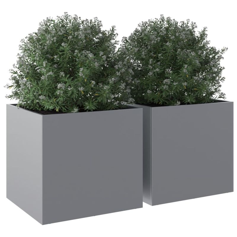 Casa si Gradina - Gradinarit si plante - Plante si ghivece - Ghivece si suporturi - Jardiniere, 2 buc., argintiu, 49x47x46 cm, otel galvanizat - Infinity.ro
