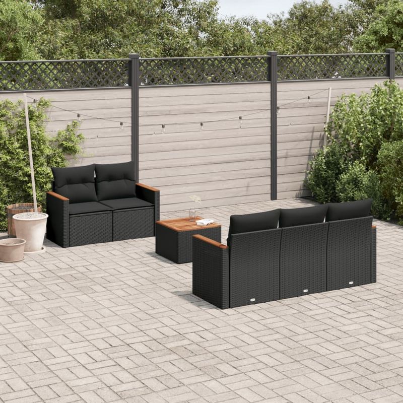 Casa si Gradina - Gradina si terasa - Mobilier exterior - Seturi mobila gradina - Set mobilier de gradina cu perne, 6 piese, negru, poliratan - Infinity.ro