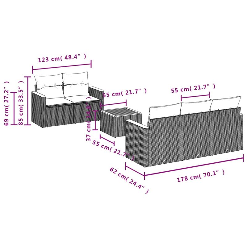 Casa si Gradina - Gradina si terasa - Mobilier exterior - Seturi mobila gradina - Set mobilier de gradina cu perne, 6 piese, negru, poliratan - Infinity.ro