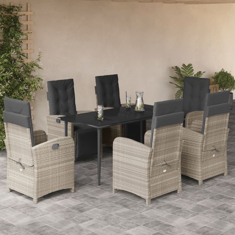 Casa si Gradina - Gradina si terasa - Mobilier exterior - Seturi mobila gradina - Set mobilier de gradina cu perne, 7 piese gri deschis poliratan - Infinity.ro