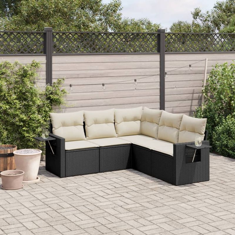 Casa si Gradina - Gradina si terasa - Mobilier exterior - Seturi mobila gradina - Set mobilier de gradina cu perne, 5 piese, negru, poliratan - Infinity.ro