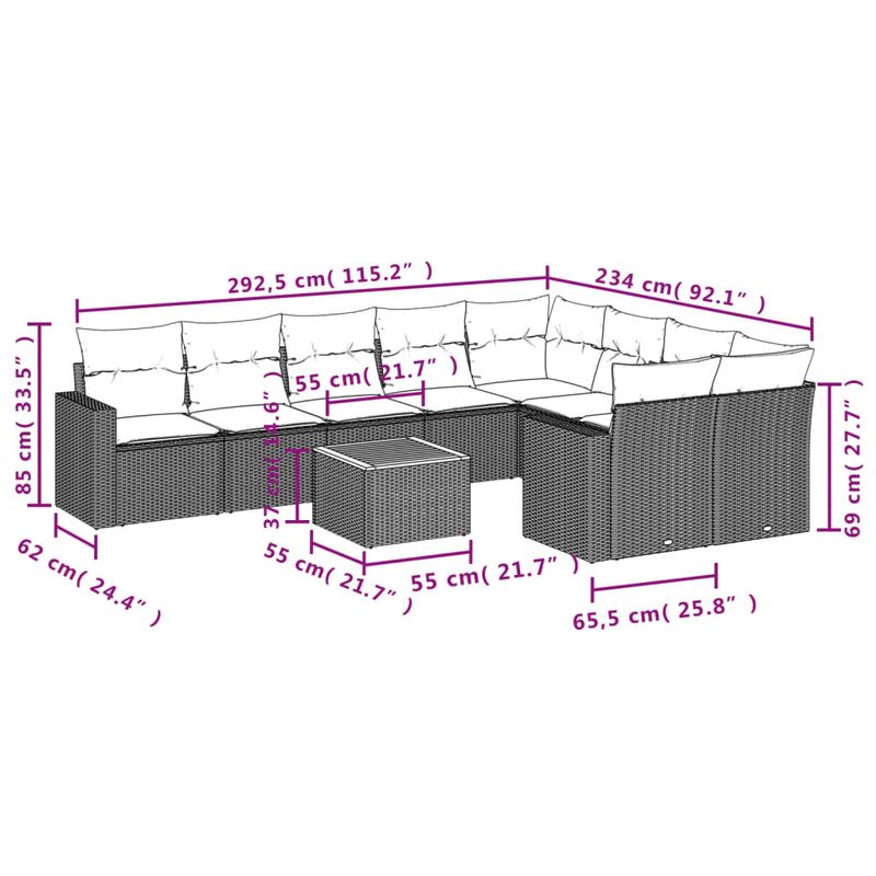 Casa si Gradina - Gradina si terasa - Mobilier exterior - Canapele si fotolii gradina - Set mobilier de gradina cu perne, 10 piese, gri, poliratan - Infinity.ro