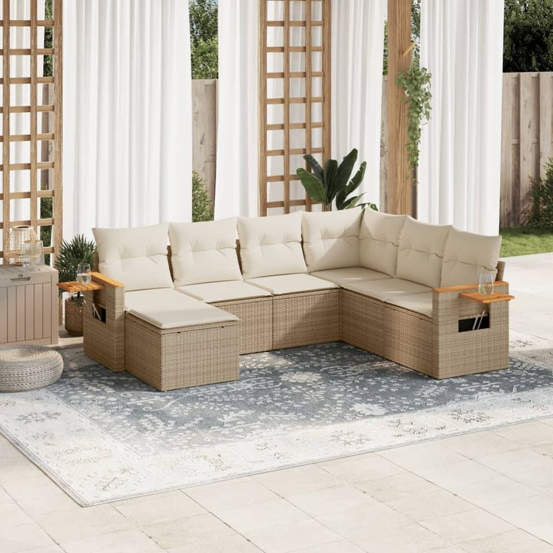 Casa si Gradina - Gradina si terasa - Mobilier exterior - Seturi mobila gradina - Set canapele de gradina, 7 piese, cu perne, bej, poliratan - Infinity.ro