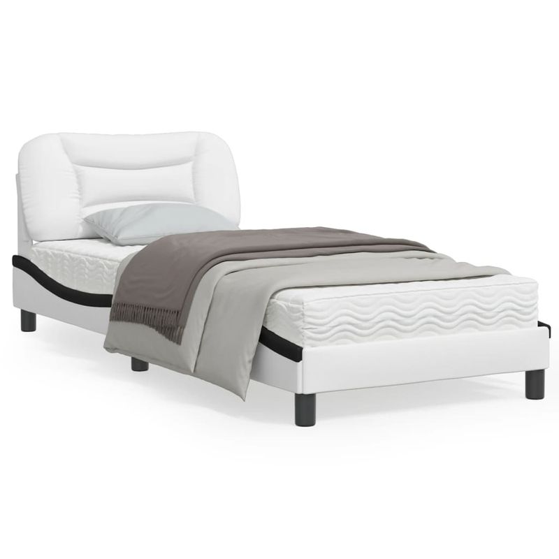 Casa si Gradina - Mobilier - Paturi si accesorii - Paturi - Cadru de pat cu tablie alb si negru, 80x200 cm, piele ecologica - Infinity.ro