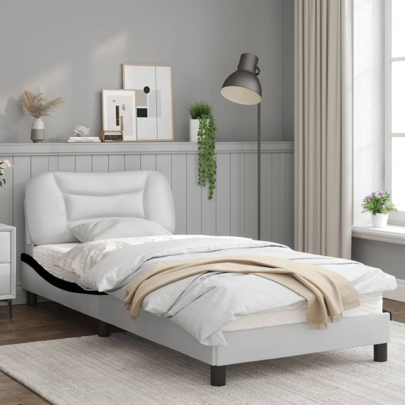 Casa si Gradina - Mobilier - Paturi si accesorii - Paturi - Cadru de pat cu tablie alb si negru, 80x200 cm, piele ecologica - Infinity.ro