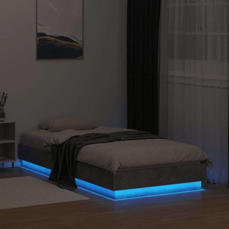 Casa si Gradina - Mobilier - Paturi si accesorii - Paturi - Cadru de pat cu lumini LED, gri beton, 75x190 cm - Infinity.ro