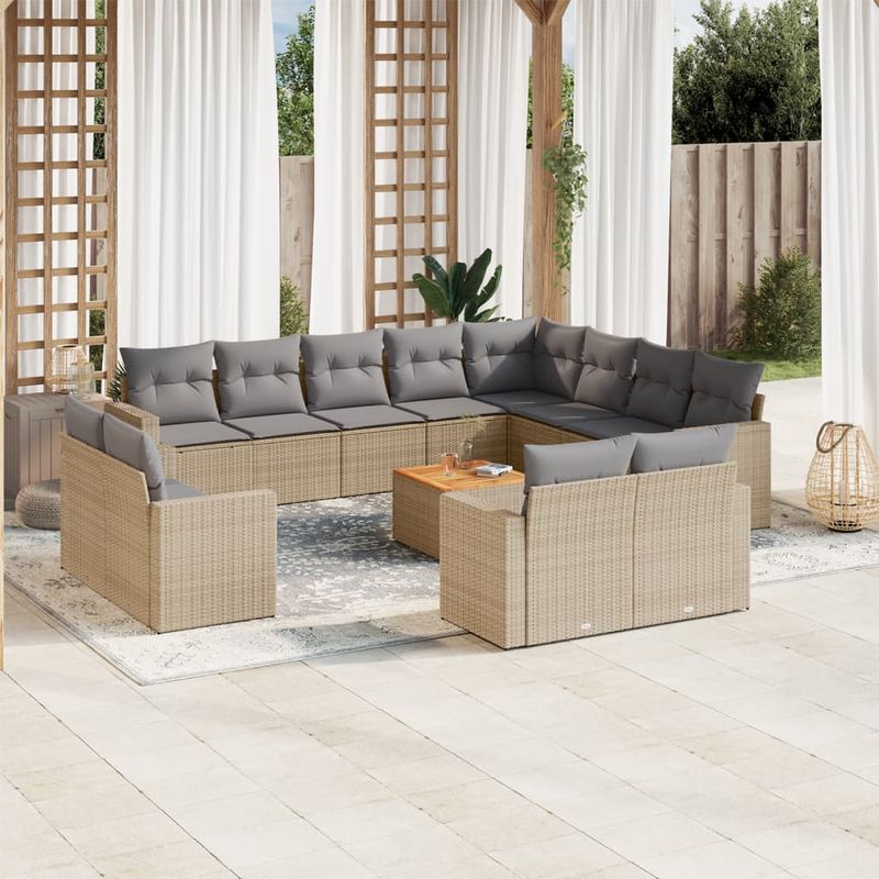 Casa si Gradina - Gradina si terasa - Mobilier exterior - Canapele si fotolii gradina - Set canapele de gradina, 13 piese, cu perne, bej, poliratan - Infinity.ro