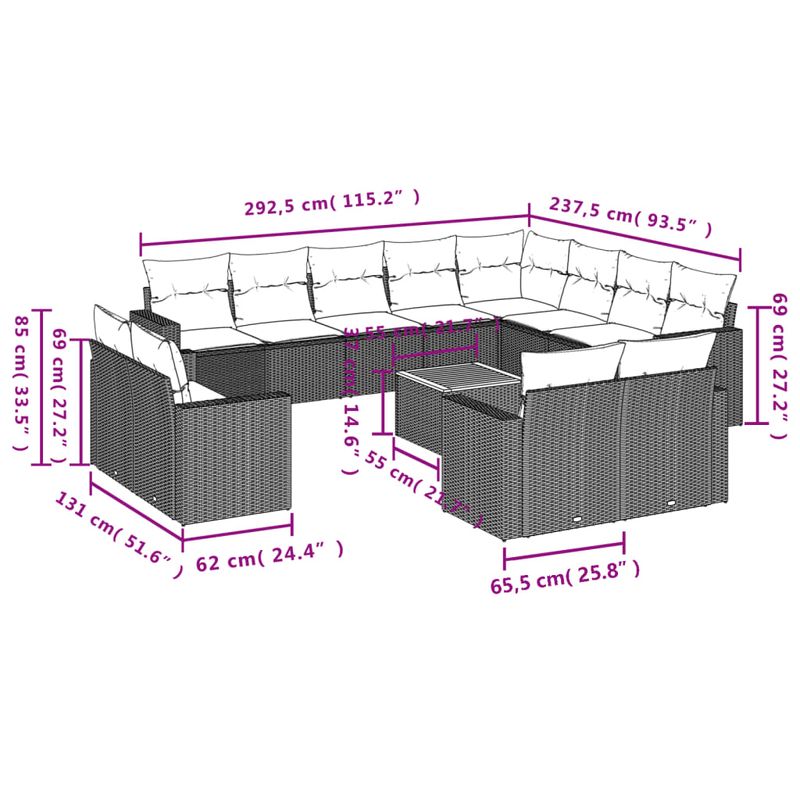 Casa si Gradina - Gradina si terasa - Mobilier exterior - Canapele si fotolii gradina - Set canapele de gradina, 13 piese, cu perne, bej, poliratan - Infinity.ro