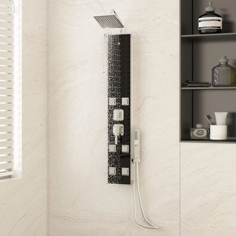 Casa si Gradina - Sanitare - Cazi si cabine de dus - Coloane si seturi de dus - Unitate panou de dus, negru, 18x45,5x130 cm, sticla - Infinity.ro