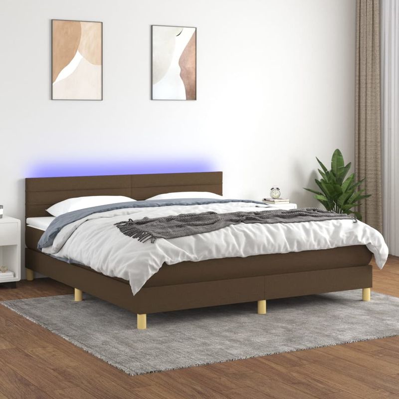 Casa si Gradina - Mobilier - Paturi si accesorii - Paturi - Pat cu arcuri, saltea si LED, maro inchis, 160x200 cm, textil - Infinity.ro