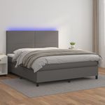 Casa si Gradina - Mobilier - Paturi si accesorii - Paturi - Pat cu arcuri, saltea si LED, gri, 180x200 cm, piele ecologica - Infinity.ro