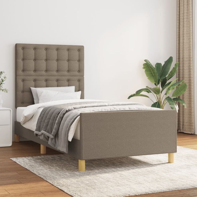 Casa si Gradina - Mobilier - Paturi si accesorii - Paturi - Cadru de pat cu tablie, gri taupe, 90x190 cm, textil - Infinity.ro
