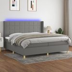 Casa si Gradina - Mobilier - Paturi si accesorii - Paturi - Pat cu arcuri, saltea si LED, gri inchis, 200x200 cm, textil - Infinity.ro