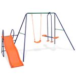 Jucarii, Copii si Bebe - Jucarii si jocuri - Jucarii de exterior - Spatii de joaca si accesorii - Set de leagane cu tobogan si 3 locuri, portocaliu - Infinity.ro